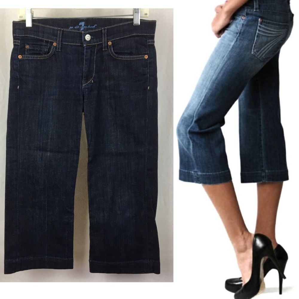 7FAMK 7 For All Mankind Dojo Blue Cropped Flair Jeans 28‎